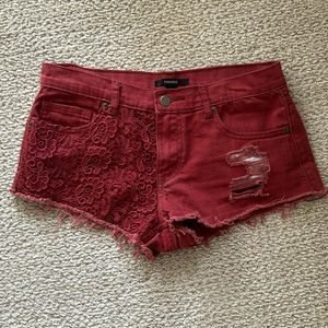 Red Boho Lace Jean Short